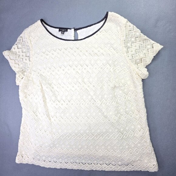 Talbots Blouse Women 16W Ivory Lace Overlay Lined Geometric Crochet Top Office - Picture 1 of 12